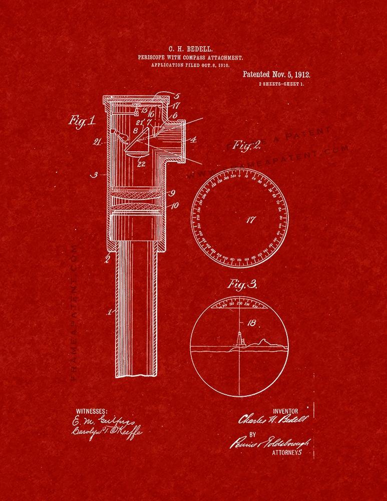 Periscope With Compass Attachment Patent Print - Burgundy Red