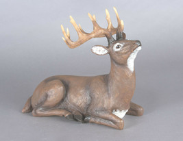Laying Deer Figurine With Antlers Majestic Looking Brown 12" Long Resin Wildlife