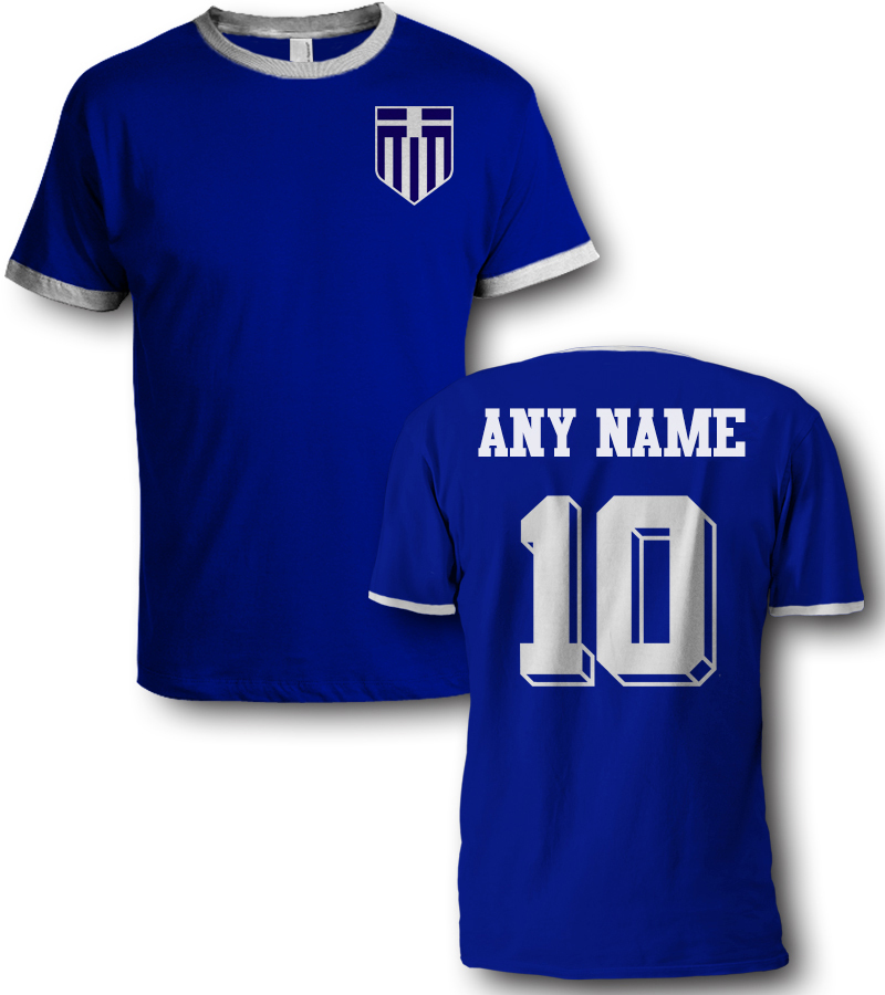 Image of Retro Greece soccer football oldschool custom name number tee t shirt jersey