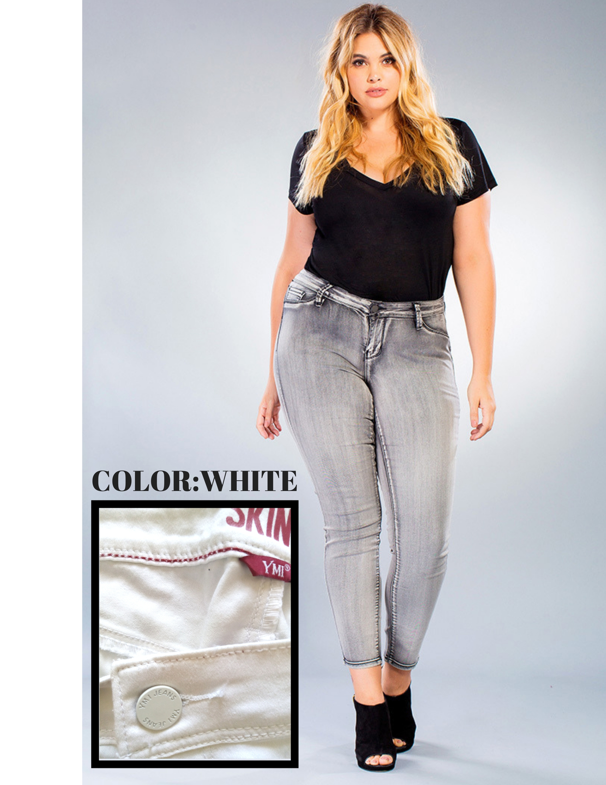 Ymi - Women plus size skinny jeans super soft fabric size 18 white stretchy bottom