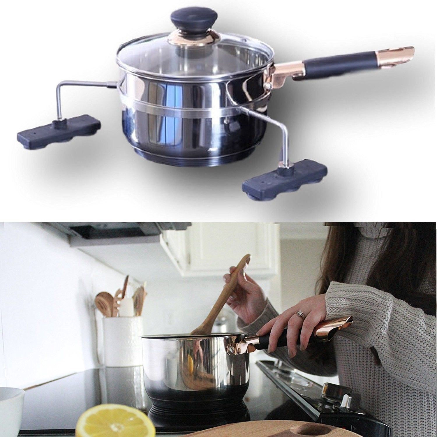 Stainless Steel Saucepan Glass Lid Stove Safe Guard Sauce Pan Cookware
