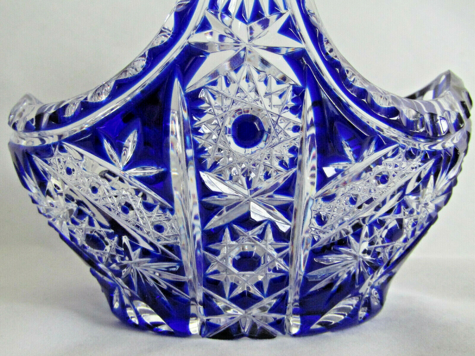 Vintage Cobalt Blue Cut to Clear Crystal Basket Candy Dish Cobalt