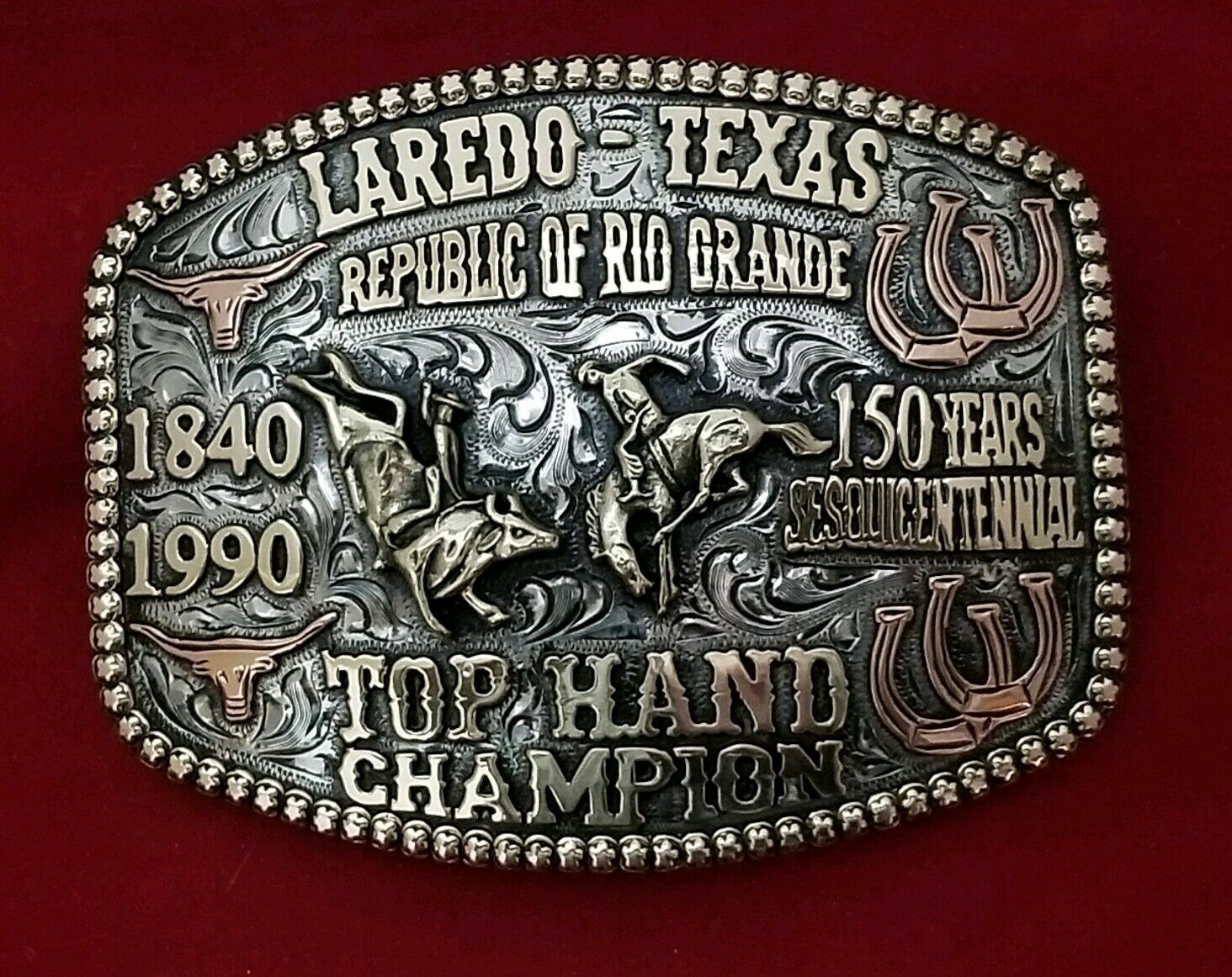 1840~1990 RODEO VINTAGE TROPHY BELT BUCKLE~LAREDO TEXAS TOP HAND ...