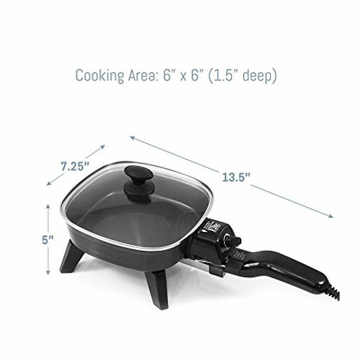 Electric Skillet with Glass Lid Small Compact Size Non Stick Cooker Fry ...