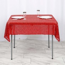 Red - 54" Tablecloths Square Luxury Collection Duchess Sequin Wedding - $41.28
