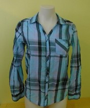 H&amp;M Girls Long Sleeve Blue Pink Plaid Snap Button Up Cotton Blend Shirt ... - $13.85