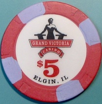 $5 Casino Chip, Grand Victoria, Elgin, IL. W03. - $5.50