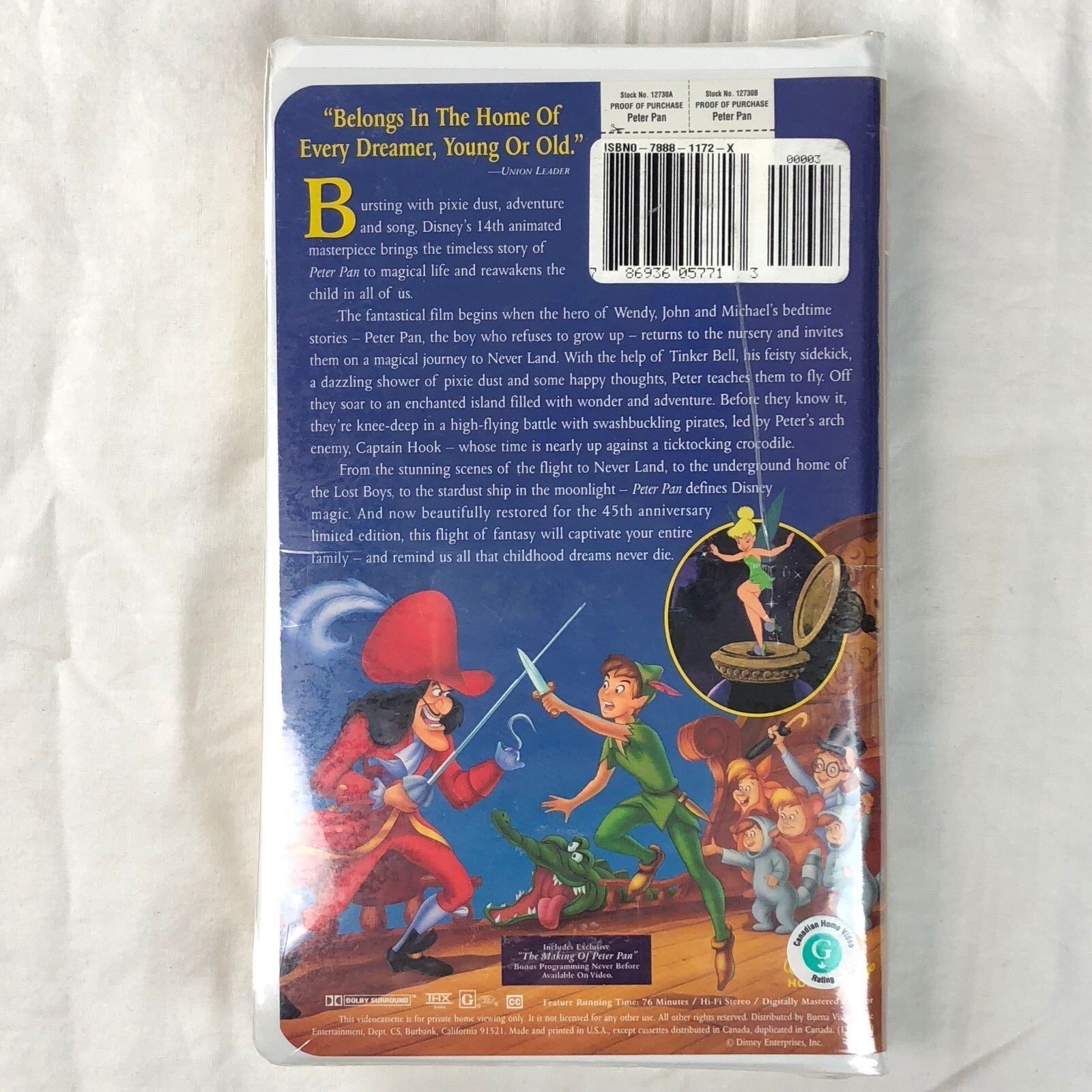 Peter Pan VHS Cassette 1998 45th Anniversary Limited Edition Disney THX ...