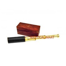 VINTAGE NAUTICAL ANTIQUE STYLE MINIATURE PULLOUT BRAS AND LEATHER TELESCOPE WITH