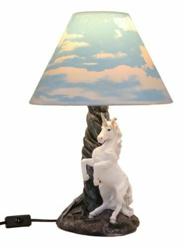 Enchanted Lights Rearing White Unicorn Sculptural Desktop Table Lamp With Shade