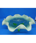 Northwood , green to opalescent footed glass bowl ruffles to rings. - $25.00