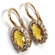 18K ROSE GOLD LEVERBACK FLOWER EARRINGS OVAL YELLOW CRYSTAL CUBIC ZIRCONIA FRAME image 1
