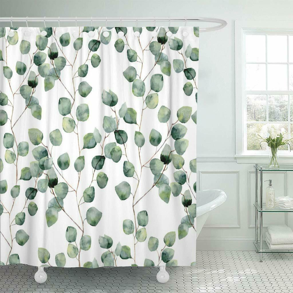 Eucalyptus Watercolor Leaves Shabby Chic Fabric Shower Curtain ...