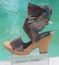 Donald Pliner Couture Hand Carved Cork Leather Platform Shoe New Silk Scarf $250 - $100.00