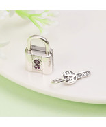 925 Sterling Silver Padlock &amp; Key with Pink Cz Charm Bead For European B... - $23.99
