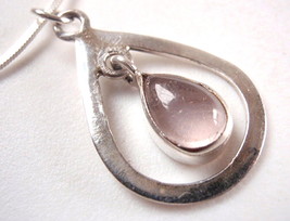 Rose Quartz Necklace Dangle Teardrop in Pear Shape Hoop 925 Sterling Silver New - $17.99