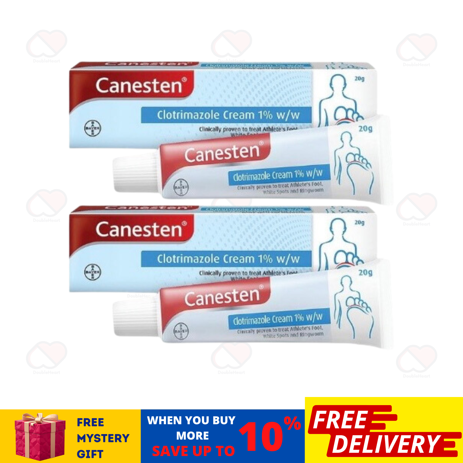 2X Canesten Cream Antifungal Ringworm Infection Athlete's Foot 20g FREE
