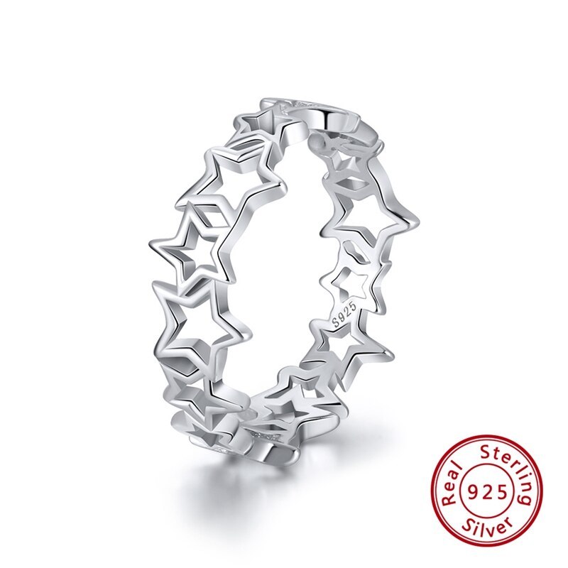 ORSA JEWELS 925 Sterling Silver Rings For Women Cute Star Shape Hollow Ring Anni