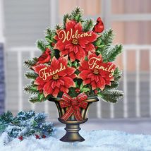 Inspirational &quot;Friends Family&quot; Christmas Poinsettia Planter Metal Garden... - $71.99