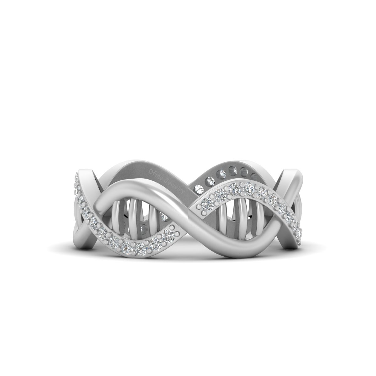 Solid 925 Sterling Silver White Diamond DNA Engagement Ring DNA Science Jewelry