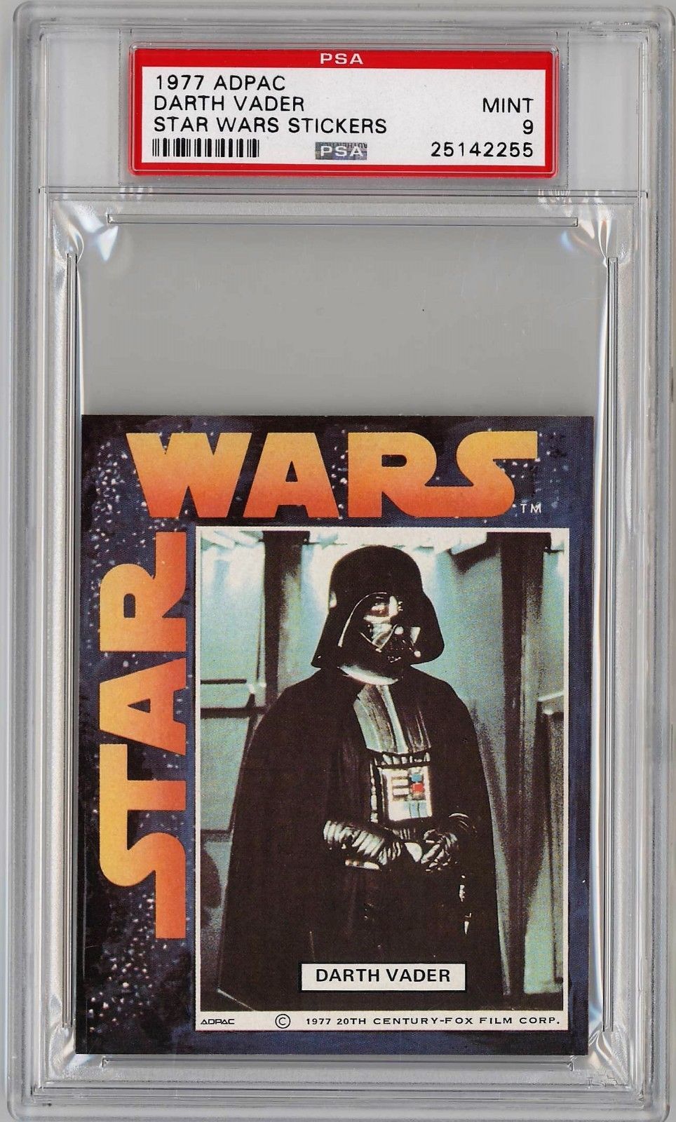 1977 Topps Star Wars ADPAC DARTH VADER STICKER PSA 9 MINT - Trading ...