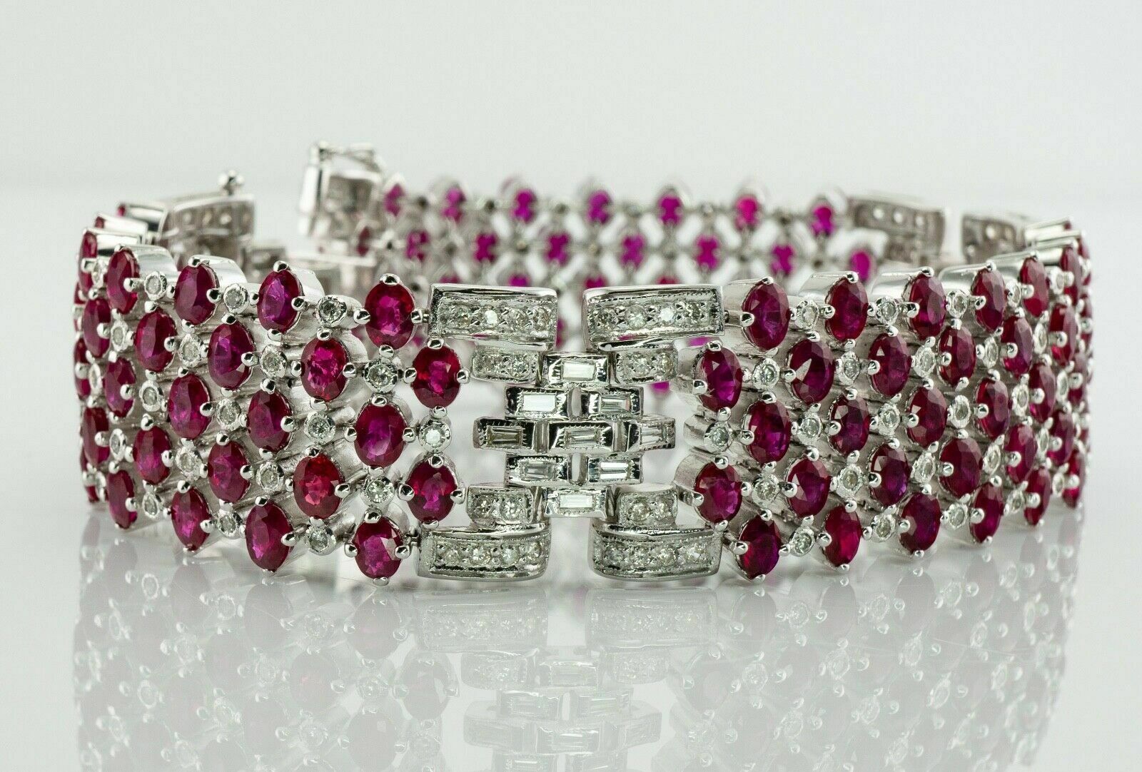 Diamond Round Pink Ruby Cluster Bracelet 18K White Gold Over 14.31Ct