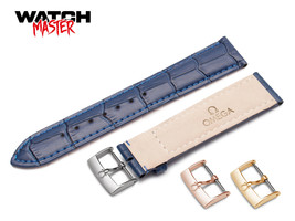 For OMEGA WATCH Navy Blue Croco LEATHER Watch Strap Band Buckle Clasp Se... - $14.90