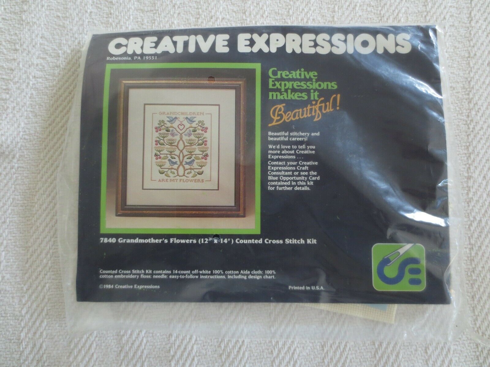1984 Creative Expressions GRANDMOTHER'S FLOWERS Cross Stitch SEALED Kit #7840 - $8.00