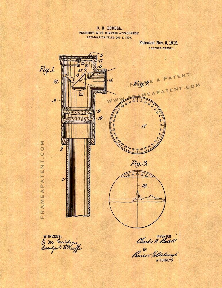 Frame A Patent - Periscope with compass attachment patent print