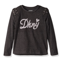 DKNY Girls&#39; Fashion Long Sleeve T-Shirt Love Dark Charcoal Heather Size 5 - $8.90