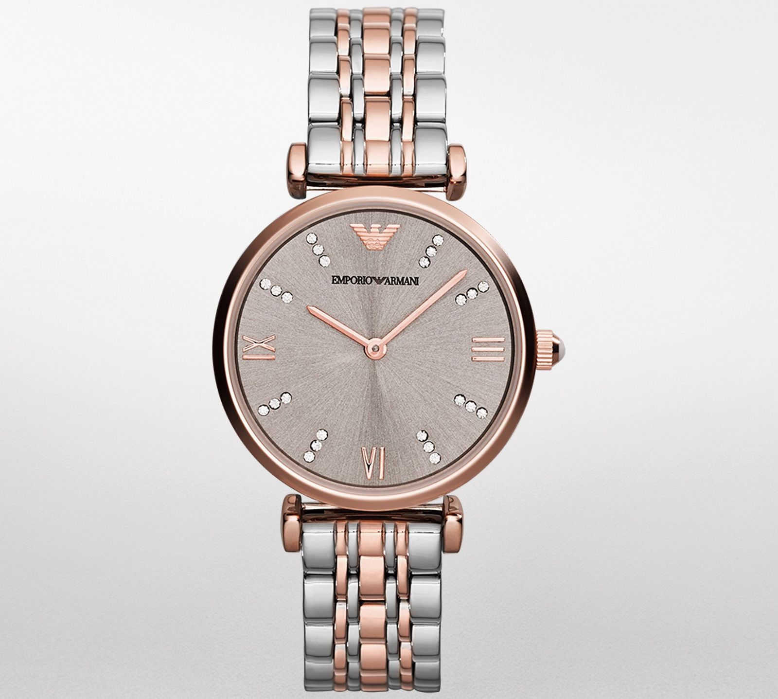 New Emporio Armani AR1840 Ladies Gianni T-Bar Steel and Rose Gold Watch