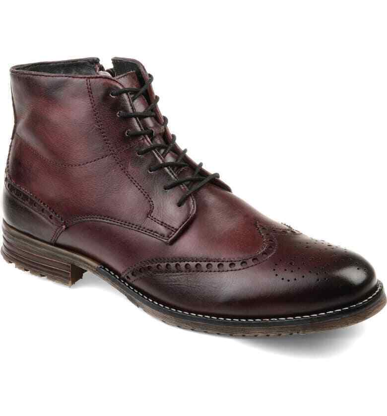 Wing Tip Maroon Tone Genuine Leather Oxford Lace Up Men High Ankle Vintage Boots