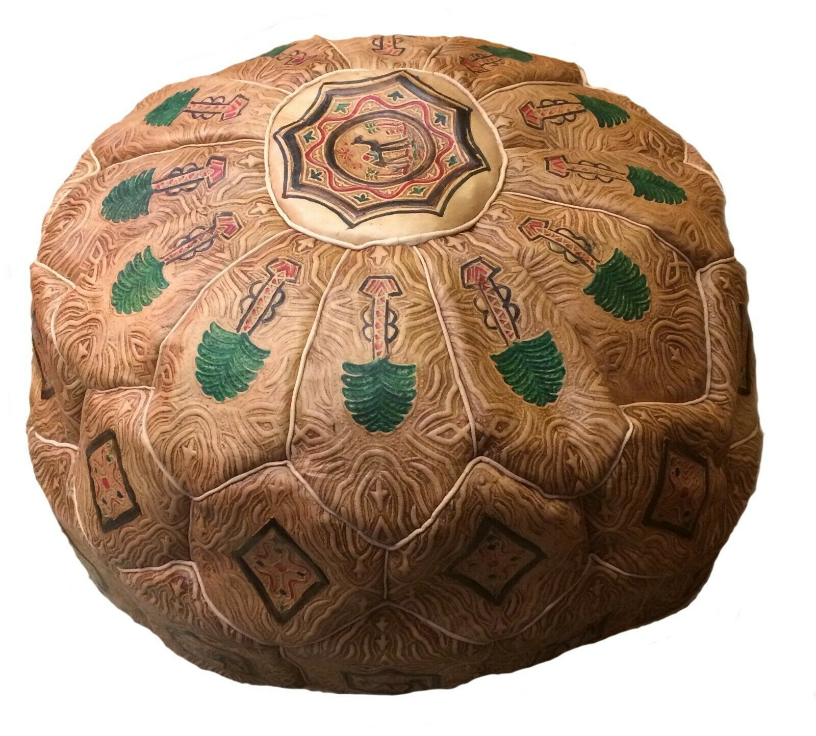 Primary image for Moroccan leather pouf tan, large Moroccan tan pouf, Moroccan large pouf tan 
