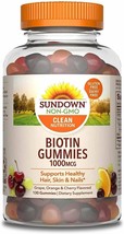 Sundown Naturals Non-GMO Biotin Gummies Grape Orange & Cherry 1000 mcg 130 Count - $17.99