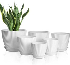 T4U Plastic Planter Pots Indoor 6-Pack - 7/6/5.5/5/4.5/4 Inch Modern, White - $35.96
