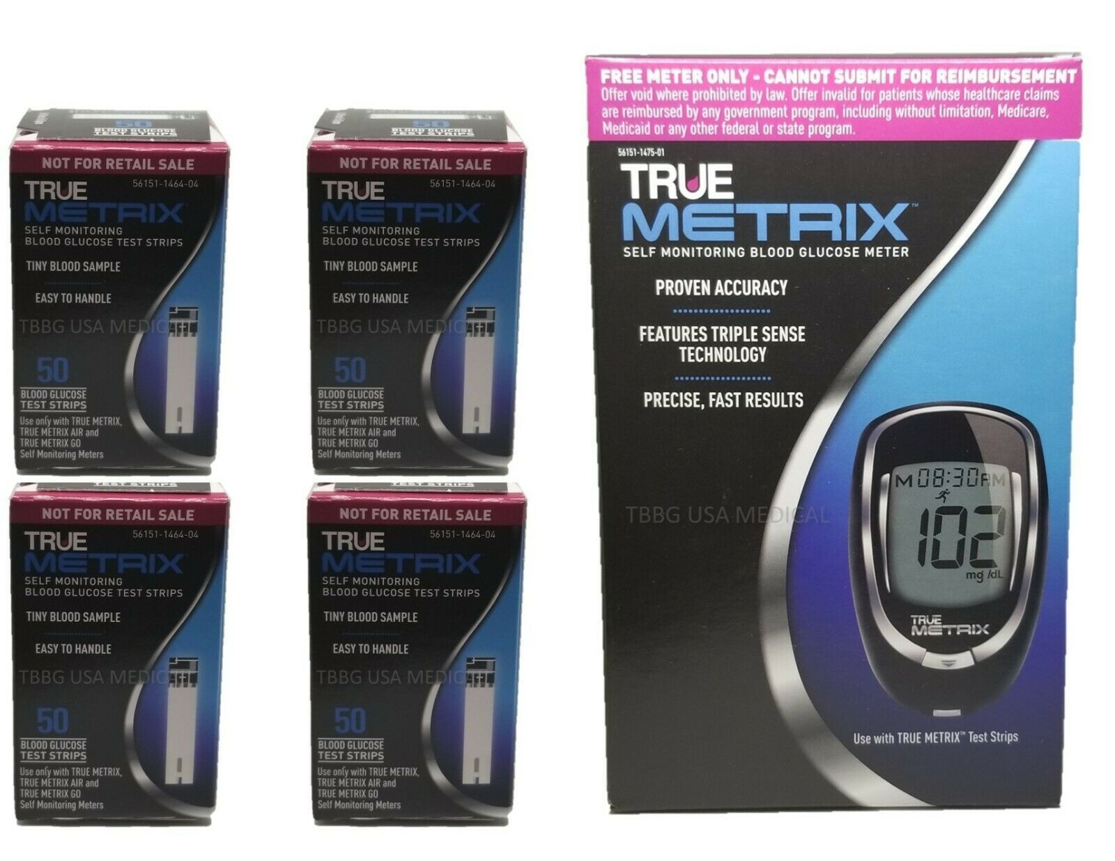 200 TRUE Metrix Blood Glucose Test Strips With FREE TRUE Meter EXP 2022