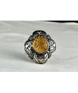 Antique Yellow Citrine Carved Diamond 18k Gold 925 Silver Ladies Victori... - £236.12 GBP
