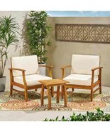 Perla Teak Brown 3-Piece Wood Patio Conversation Seating Set with Cream  - $697.99