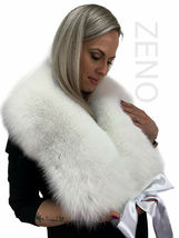 Arctic Fox Fur Collar 47' Saga Furs Pure White Color Fur Shawl Wrap Scarf Ribbon image 8