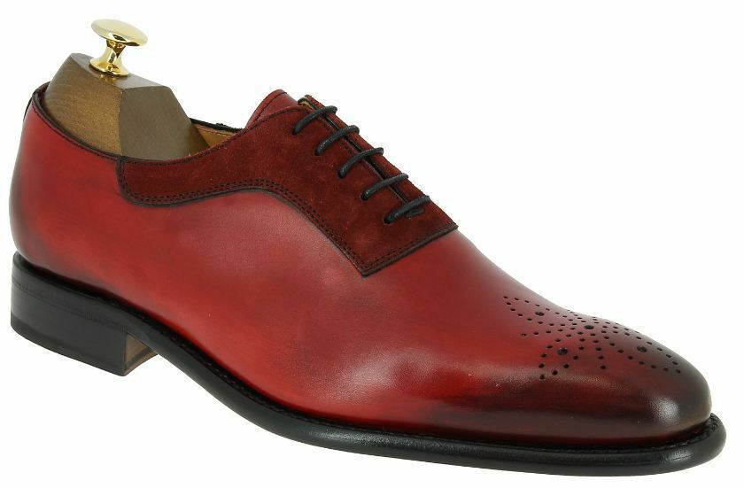 New Maroon Red Oxford Medallion Toe Black Sole Suede Leather Lace Up Shoes 2019