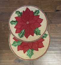 2 Cynthia Rowley Christmas Poinsettia Beaded Round 15&quot; Charger Placemat NEW - $49.95