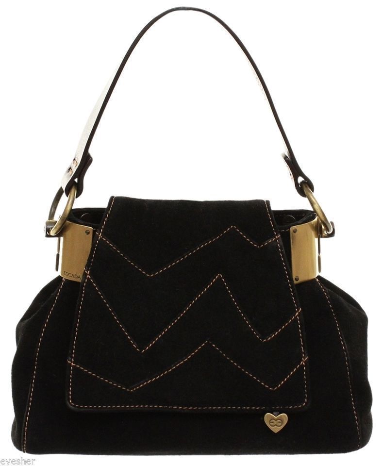 ESCADA Bag Black Suede Leather Brown Handbag Baguette Purse Gold HW - Women&#39;s Handbags & Bags