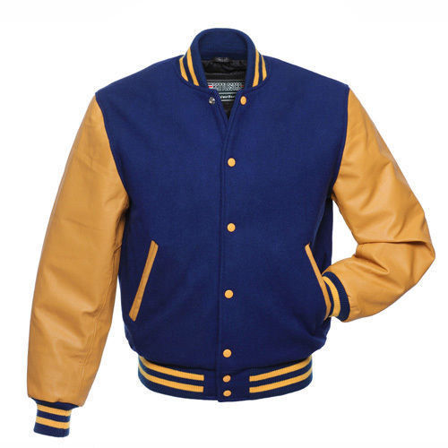 ROYAL BLUE Wool Varsity BOMBER BASEBALL Jacket - GOLD YELLOW Leather ...