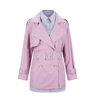 New lilac double breasted women lavender trench coat with belt purple pl... - $86.00