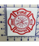 WHITE RED Vinyl Decal Fire Dept Maltese Cross Firefighter Sticker USA - $4.04