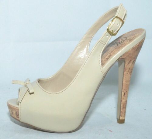 DELICIOUS Light Beige Bow Over Open Toe Platform Slingback Size 6 M (3179) - Heels