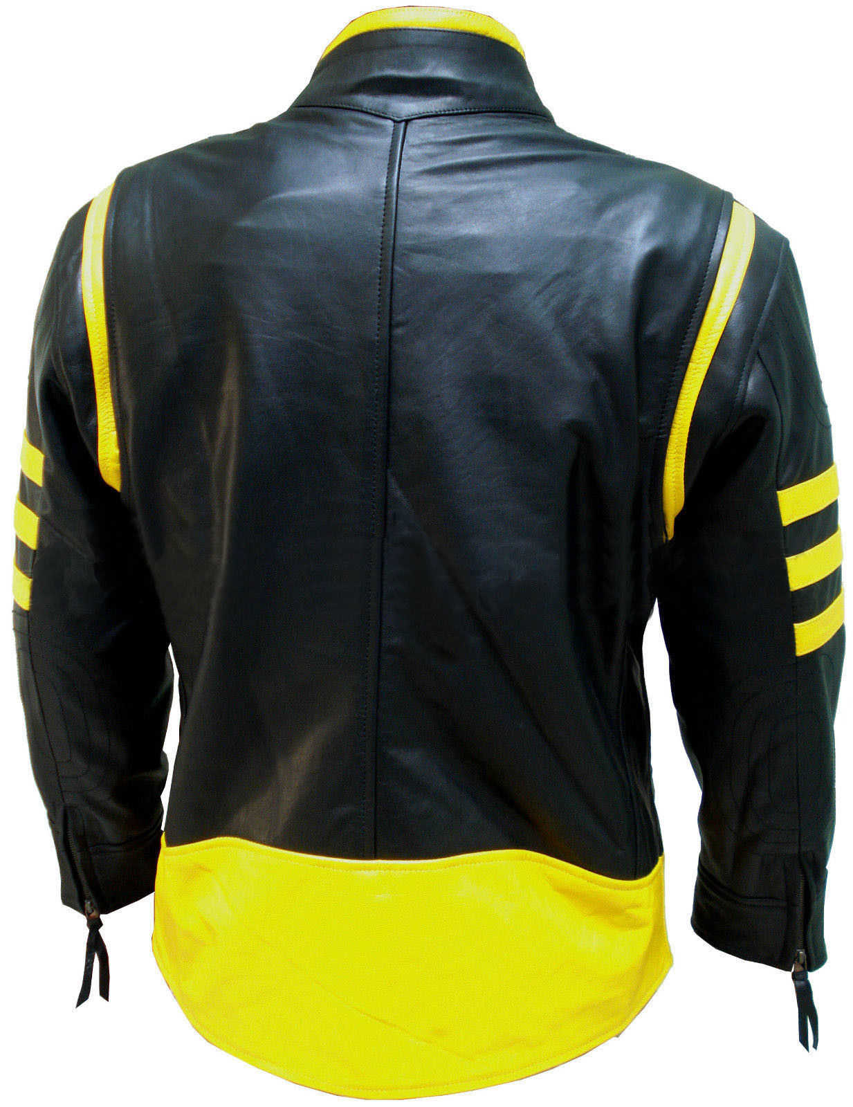 Men Yellow Black Racing Motorcycle Striped Genuine Cowhide Leather