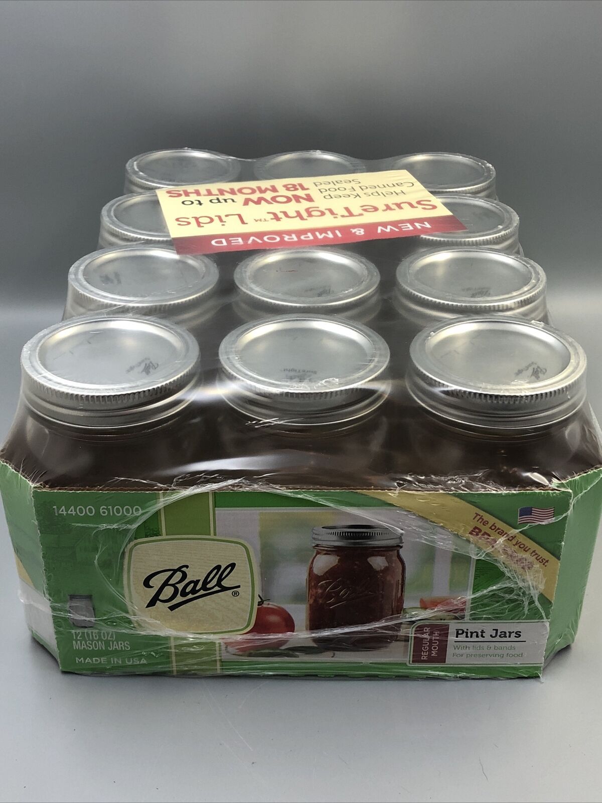 Ball Regular Mouth Mason Jars with Lids and Bands, 16 oz, 12 Count