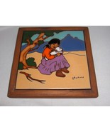 Handcrafted Ceramic Tile Trivet Wall Plaque Native American Girl By L. K... - $24.75