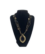 Coldwater Creek Necklace Triple Strand Black Gold Tone Pendant Ornate 20&quot; - $24.75